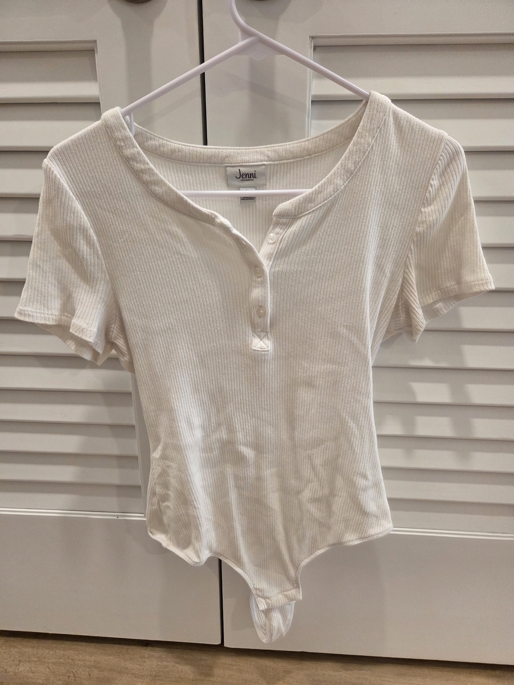 Jenni White Ribbed Henley Short-Sleeve Bodysuit